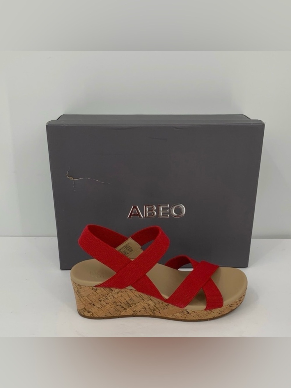 ABEO Riviera Stretch platform wedge espadrille sandal shoe red strappy new 7.5